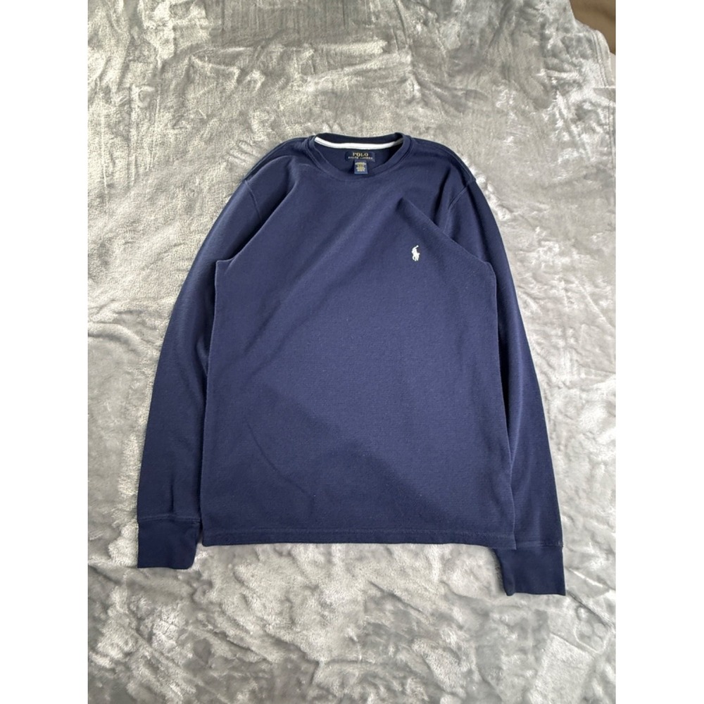 Polo Ralph Lauren Sleepwear Thermal Men's Sleep Shirt M Blue Waffle Knit Texture